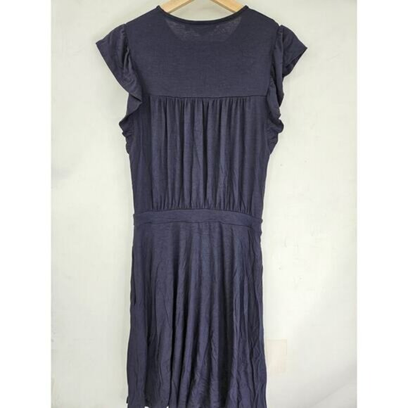 BODEN Ruffle Printed Mini Dress Blue Cap Sleeve Scoop Neck Short Stretch US 4R - Picture 4 of 8